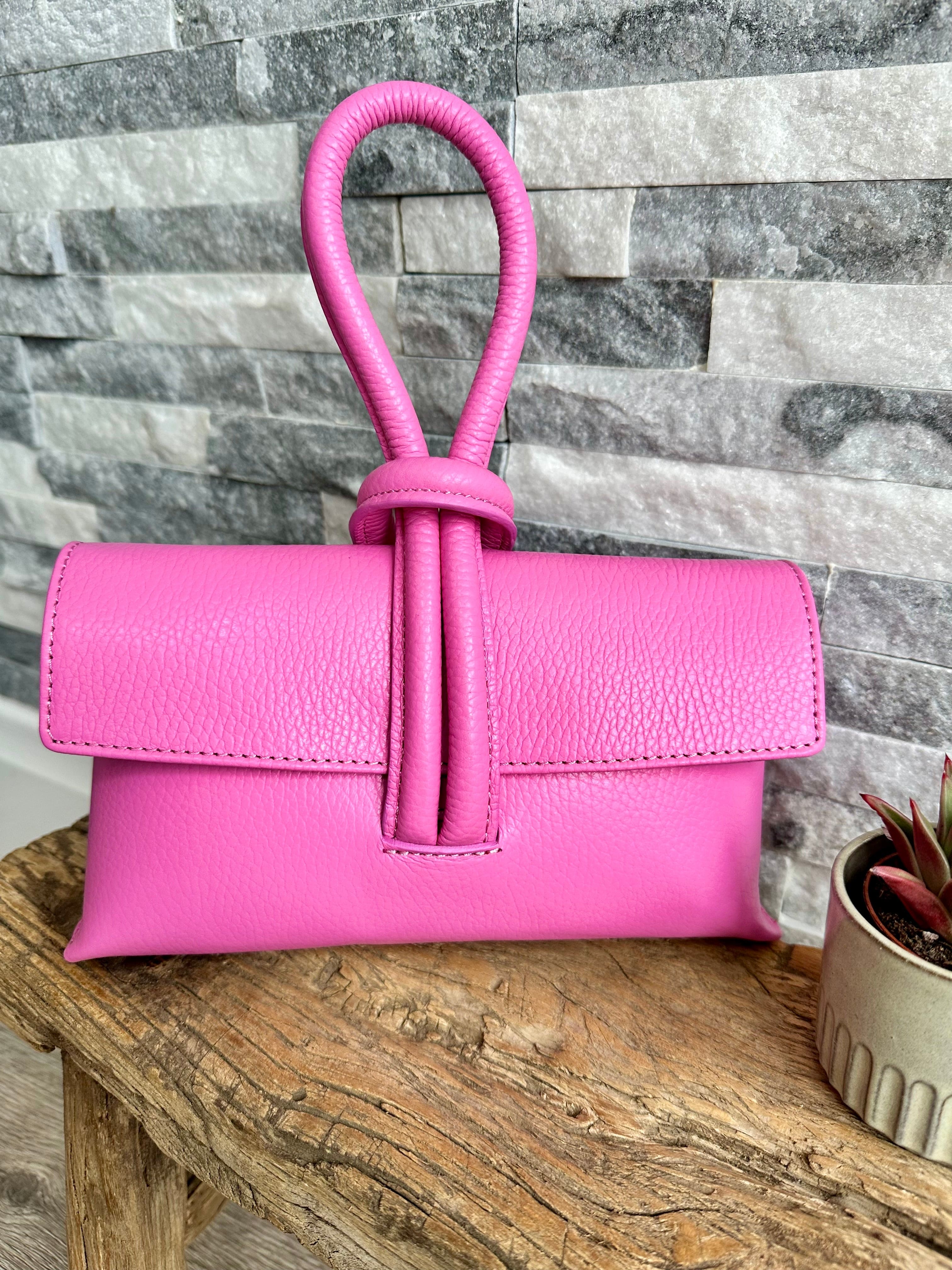 Pastel Pink Italian Leather Clutch Bag Evening Bag with Loop Handle luscious scarves