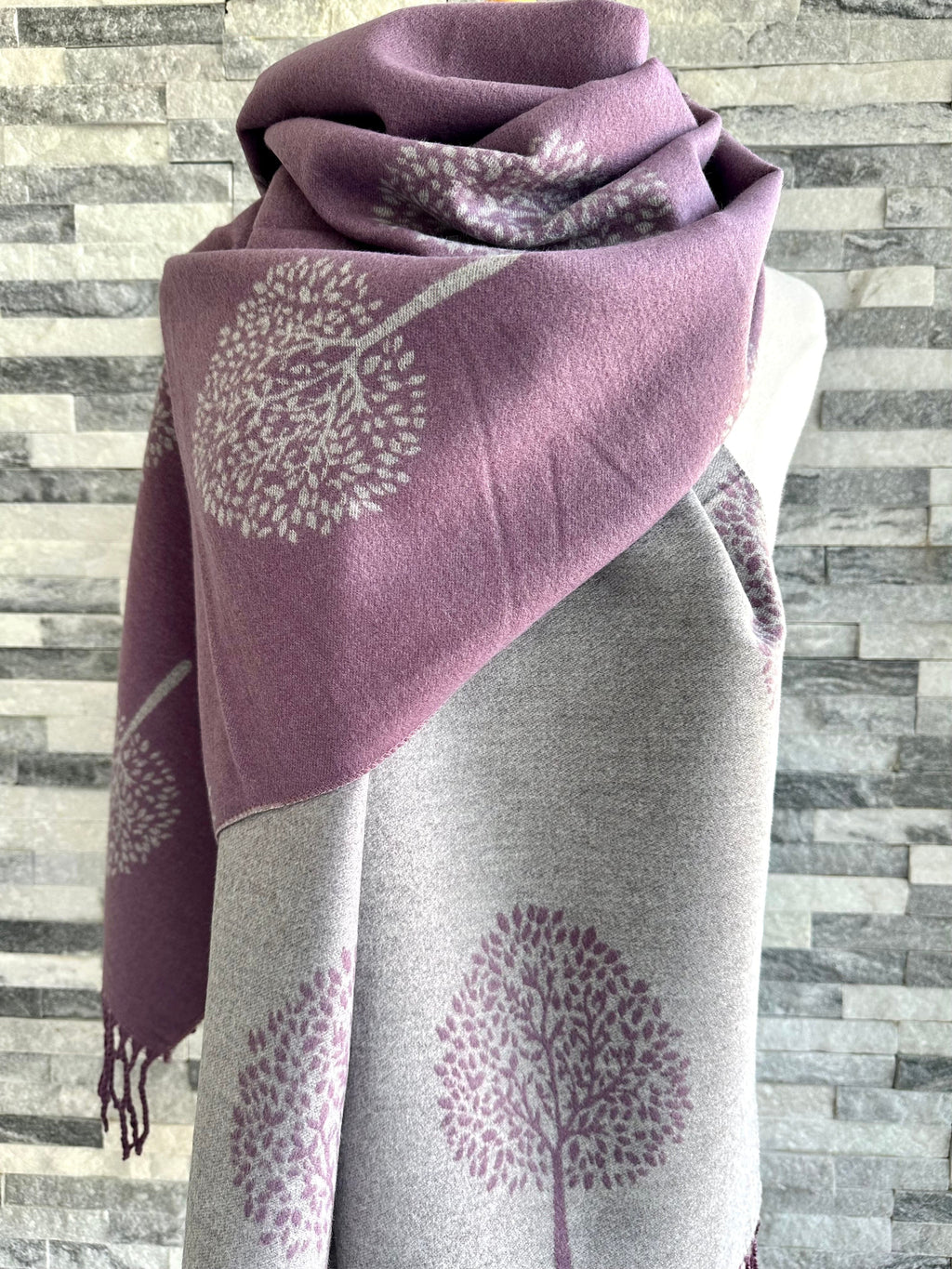 luscious scarves Purple and Grey Mulberry Tree Scarf / Wrap, Reversible Cashmere Blend