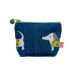 Load image into Gallery viewer, luscious scarves Purses Lua Small Velvet Coin Purse with a Sausage Dog Design , Zip Top  , Teal Blue
