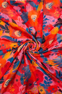 luscious scarves scarf Ladies Vibrant Floral Print Light Weight Scarf, Orange, Red, Blue and Pink