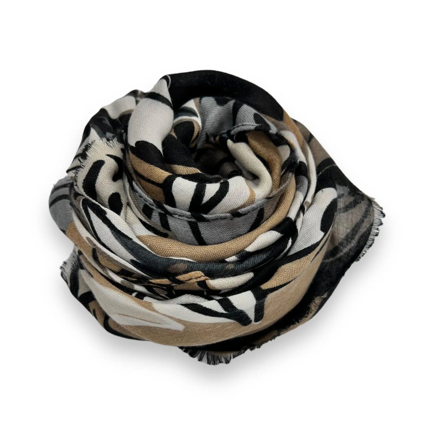 luscious scarves Scarves Ladies Lily Print Scarf with Autumn Theme , Black and Beige