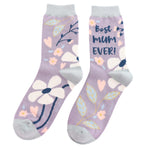 Load image into Gallery viewer, luscious scarves Socks Best Mum Ever Design Ladies Bamboo Socks, Miss Sparrow, Lilac
