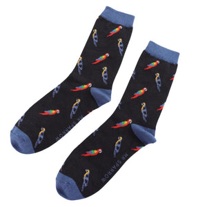 luscious scarves Socks Men's Bamboo Socks , Mr Heron, Parrots Design, Black