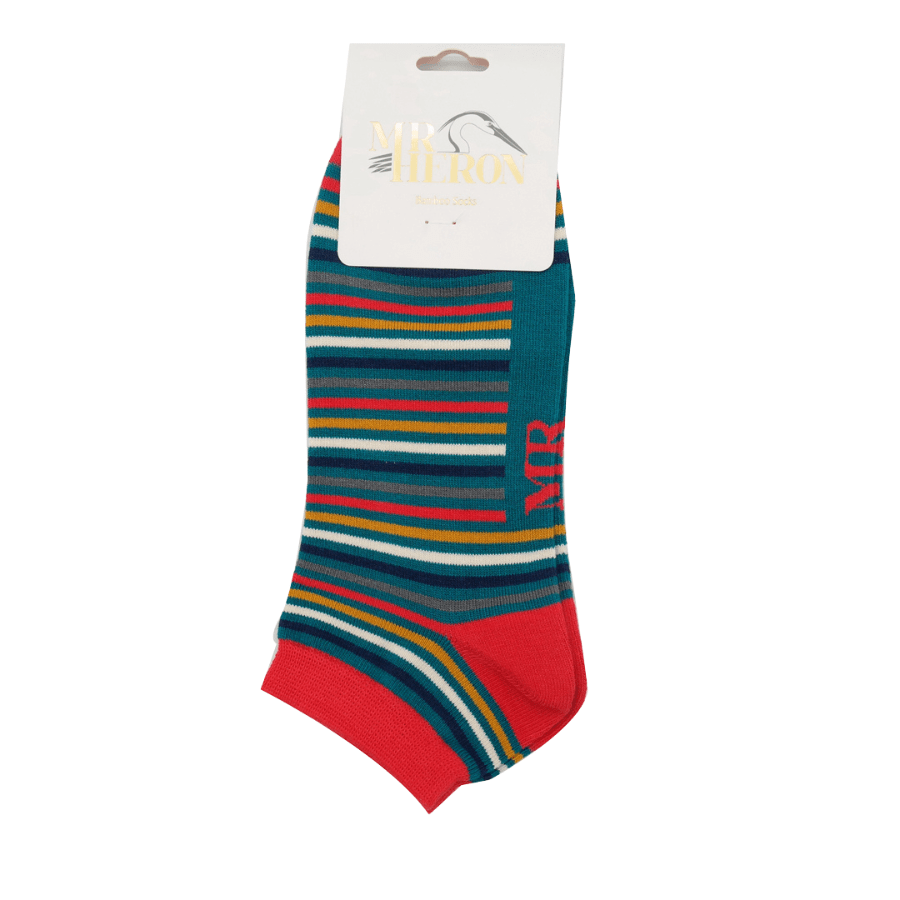 luscious scarves socks Men's Men’s Vibrant Stripes Trainer Bamboo Socks,  Teal