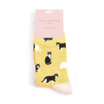 Load image into Gallery viewer, luscious scarves Socks Miss Sparrow Ladies&#39; Bamboo Socks, Black and White Cats Design , Pale Yellow
