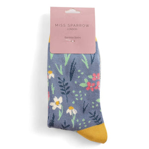 luscious scarves Socks Miss Sparrow Meadow Bamboo Socks Denim, Ladies