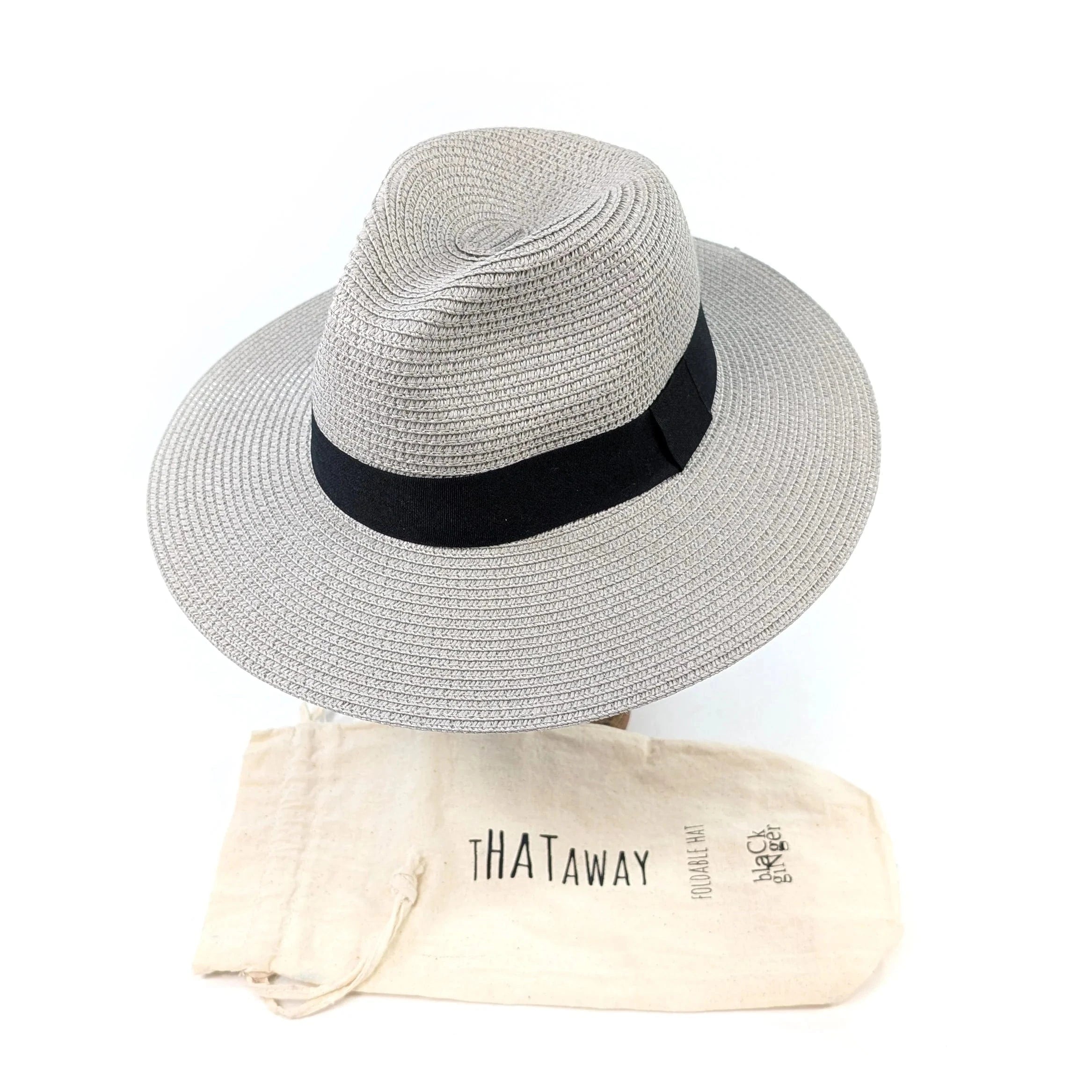 luscious scarves sun hats Black Ginger Rollable Dove Grey Panama Foldable Hat (Black Band) (57cm)