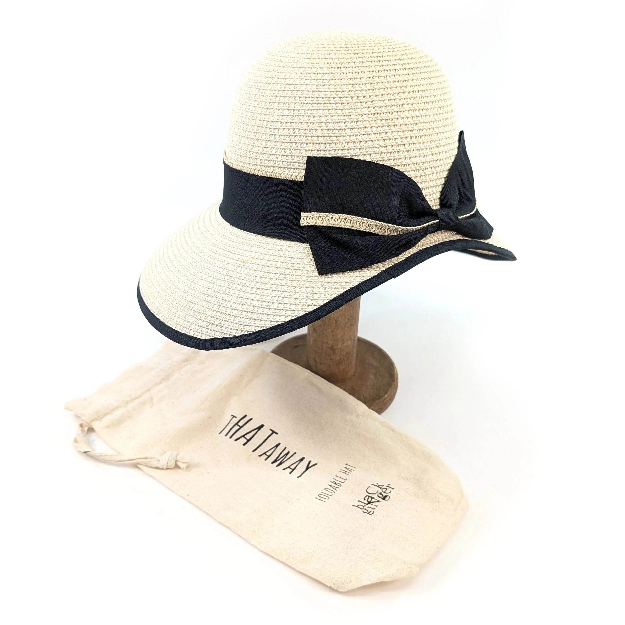 luscious scarves sun hats Black Ginger Rollable Open Back Bow Foldable Hat (57cm) - Natural Cream