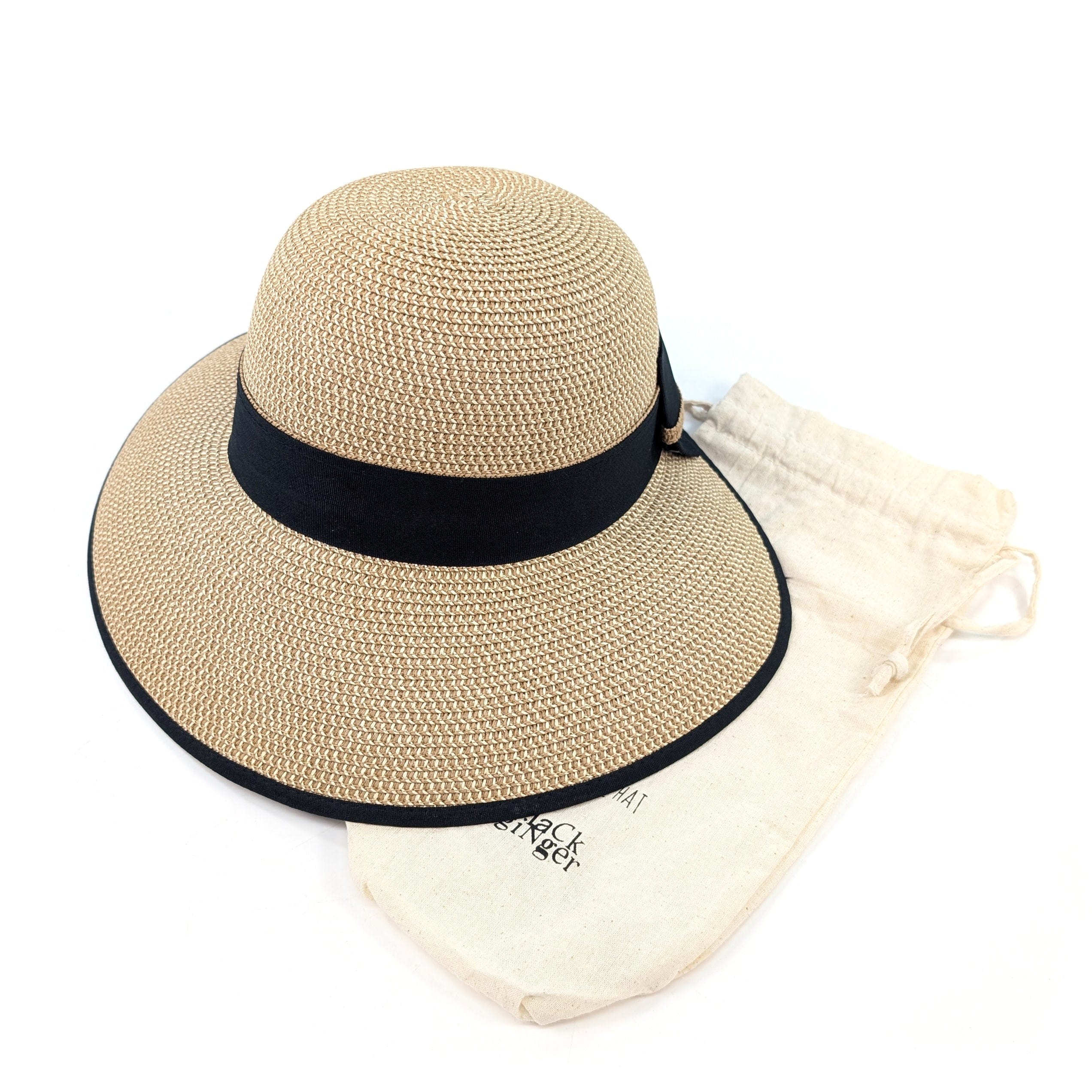 luscious scarves sun hats Black Ginger Rollable, Packable Open Back Bow Foldable Hat (57cm) - Dark Natural
