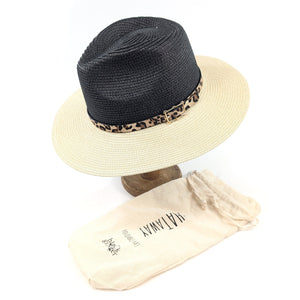 luscious scarves sun hats Black Ginger Rollable, Packable Two Tone Panama Foldable Hat (57cm) - Black/Natural with Decorative Slim Belt.