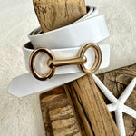 Load image into Gallery viewer, luscious scarves White Slim Italian Leather Belt With Gold Buckle .
