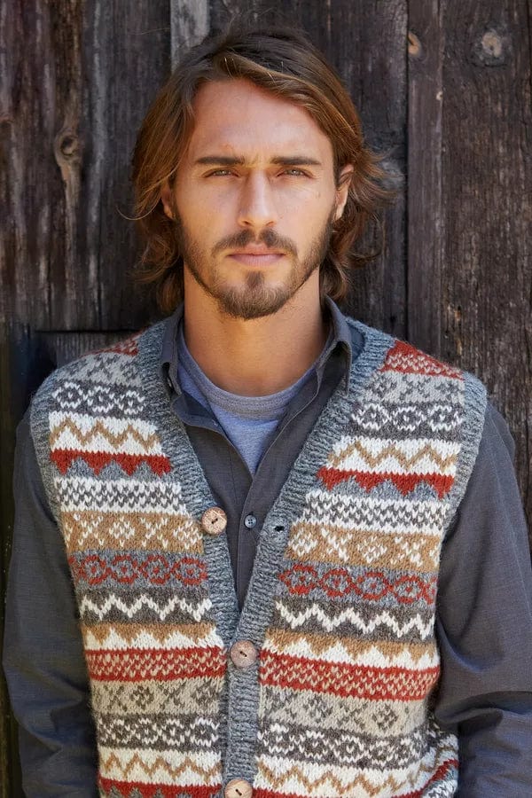 luscious scarves Wool clothing Pachamama Mens Classic Fairisle Waistcoat, Handmade, Fairtrade.