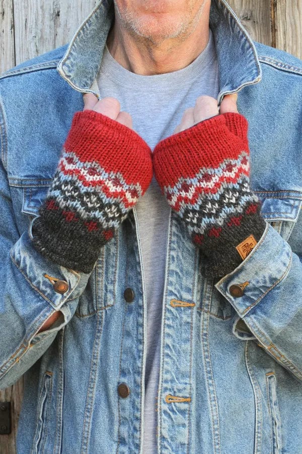 luscious scarves wool handwarmers Mens Pachamama Clifden Handwarmer Red , Handmade , Fairtrade