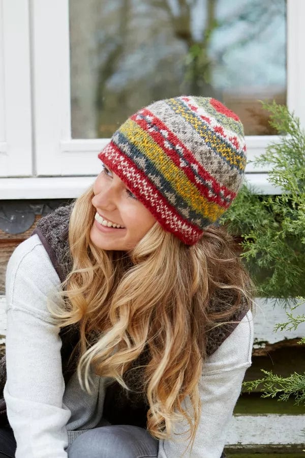 luscious scarves wool hat Pachamama Classic Fairisle Beanie in Rust, Fairtrade , Handmade.