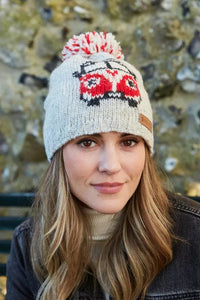 luscious scarves wool hat Pachamama Happy Camper Van Bobble Beanie Oatmeal, Fairtrade, Handmade