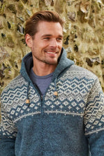 Load image into Gallery viewer, luscious scarves wool jumpers Pachamama Men&#39;s Jorvik Hoody Steel Blue Handmade, Fairtrade
