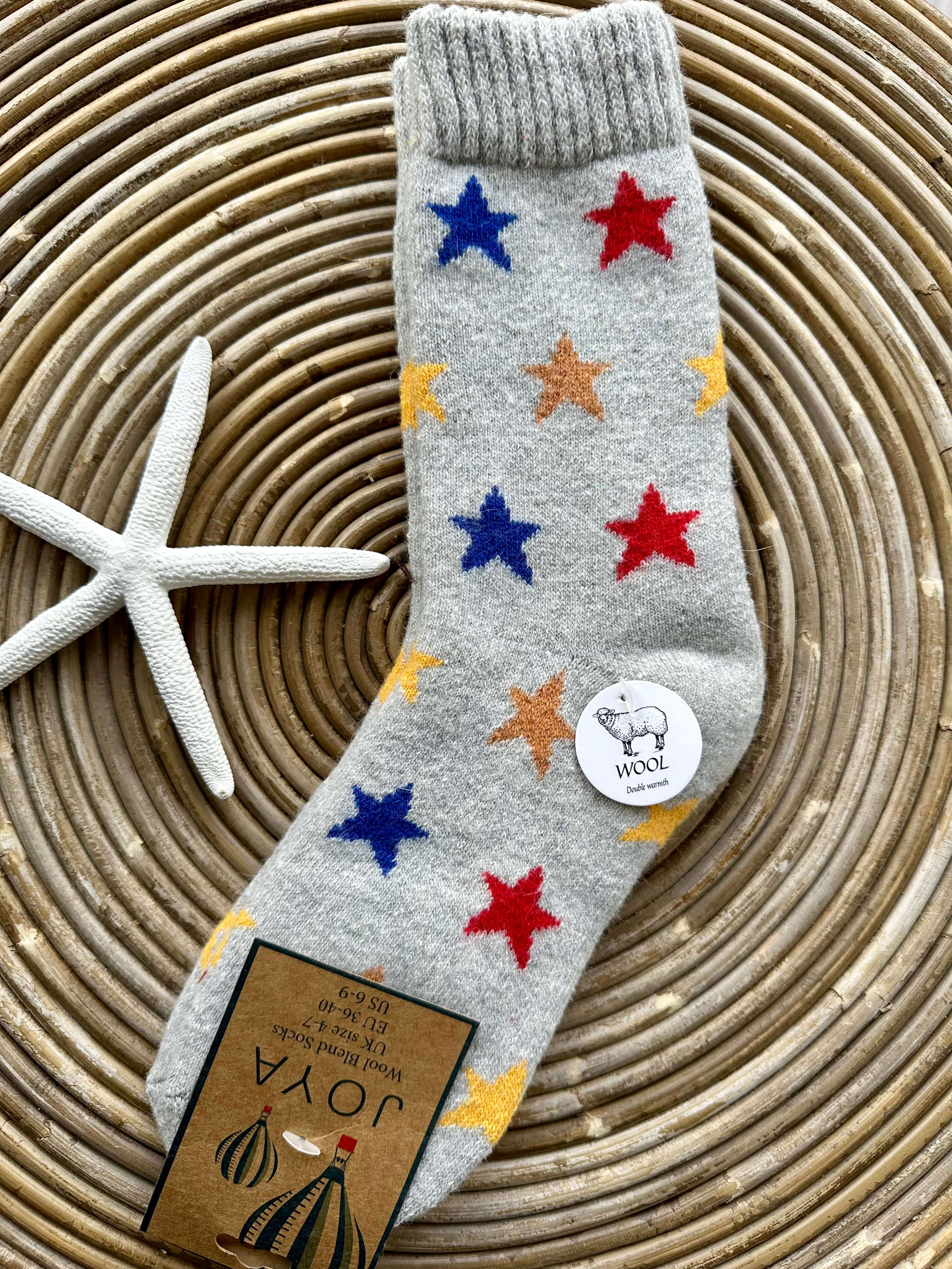 luscious scarves wool socks Joya Grey with Multi Coloured Stars Wool Blend Ladies  Socks WS516