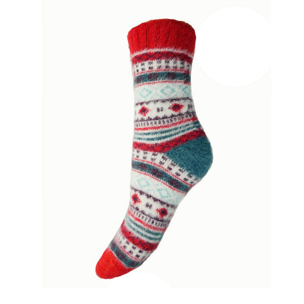 luscious scarves wool socks Joya Teal, Red and White Mix Wool Blend Ladies Socks 4-7 WS496