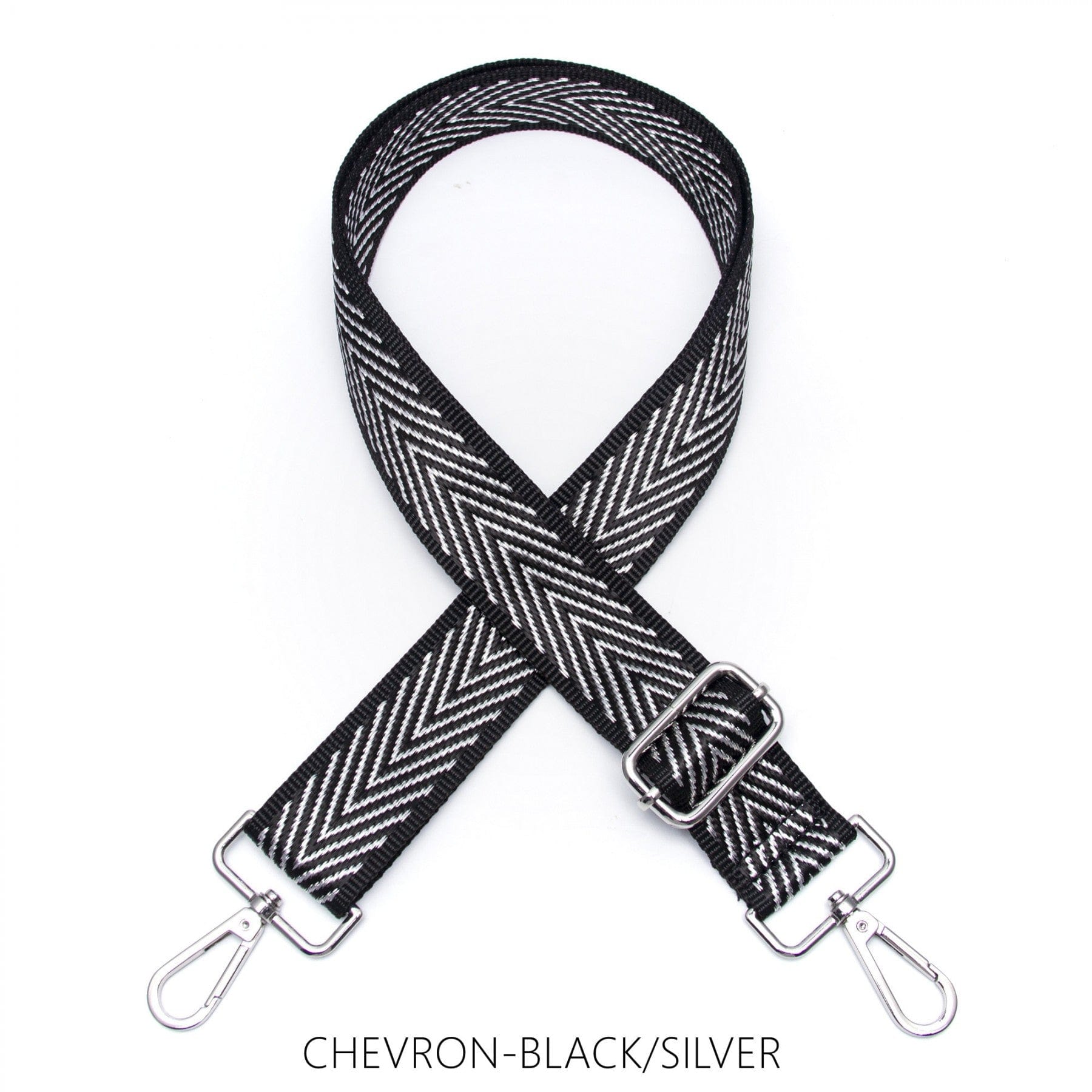 Black & Metallic Silver Chevron Strap for Bags 1.5 Wide Nylon