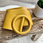 Load image into Gallery viewer, lusciousscarves Belts Mustard Ladies Leather Circle Buckle Belt

