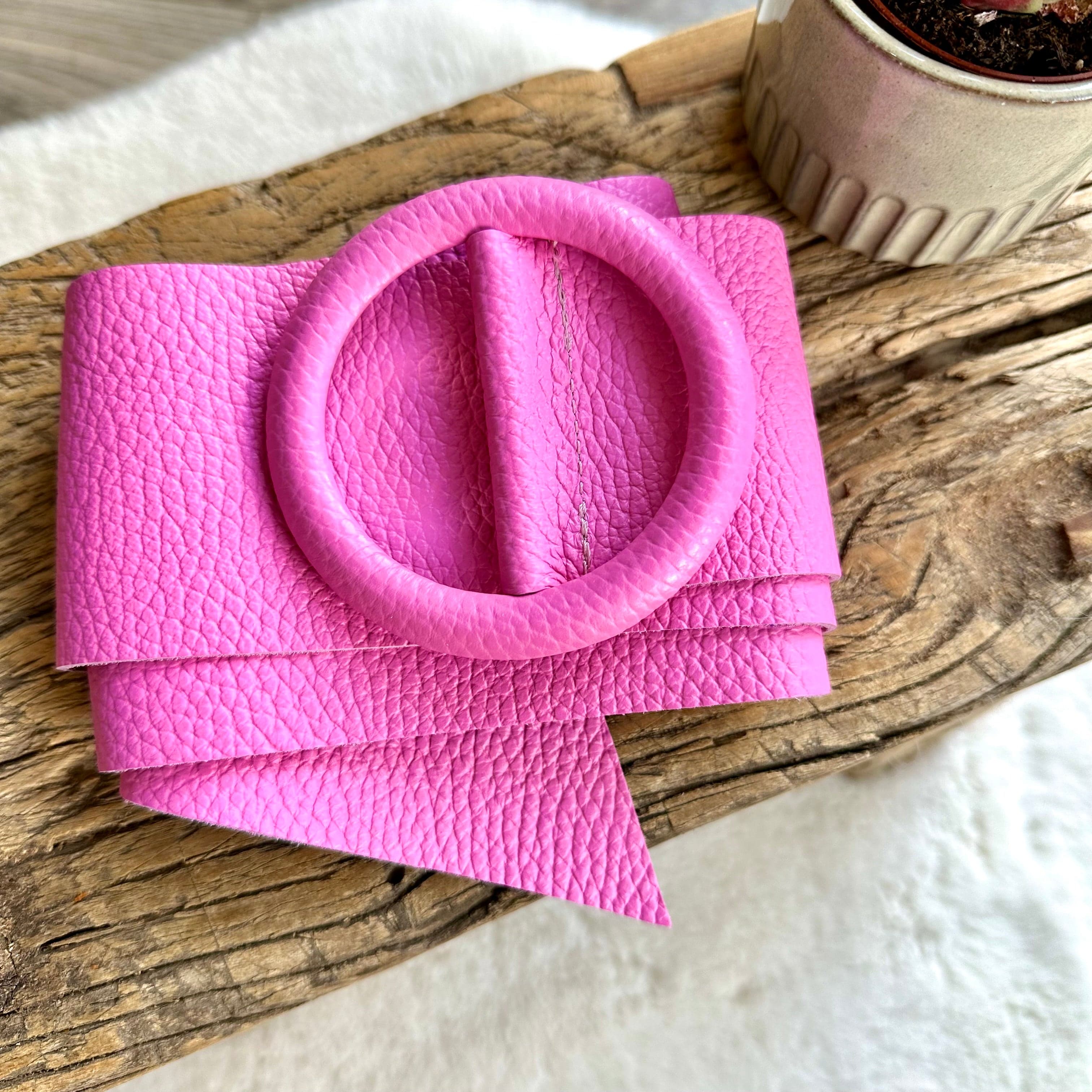 lusciousscarves Belts Pastel Pink Ladies Leather Circle Buckle Belt