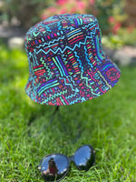 Load image into Gallery viewer, lusciousscarves Black Bucket Hat with Multicoloured Zig Zag and Lines Design
