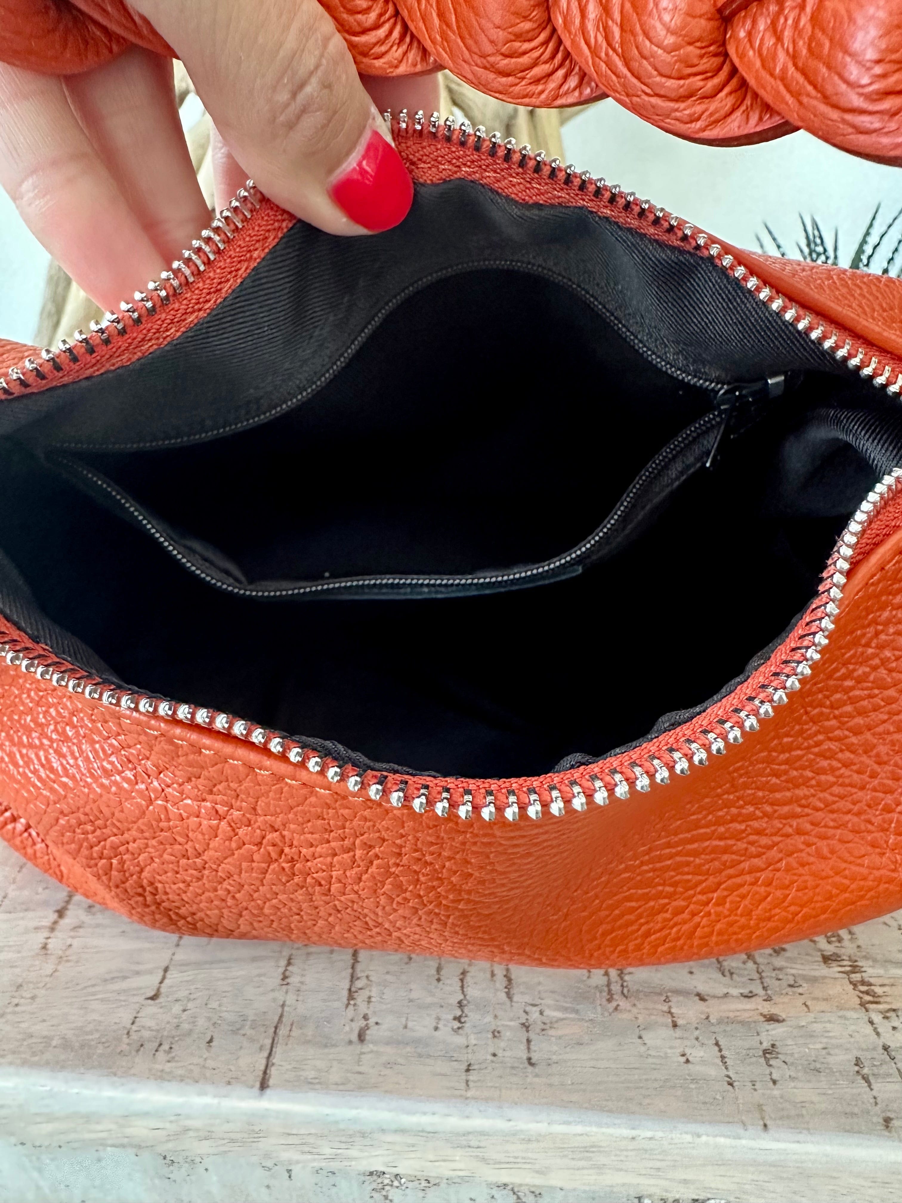 lusciousscarves braided handle burnt orange italian leather handbag 33980368388286