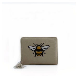 lusciousscarves Cream Embroidered Bee Wallet Zip Purse