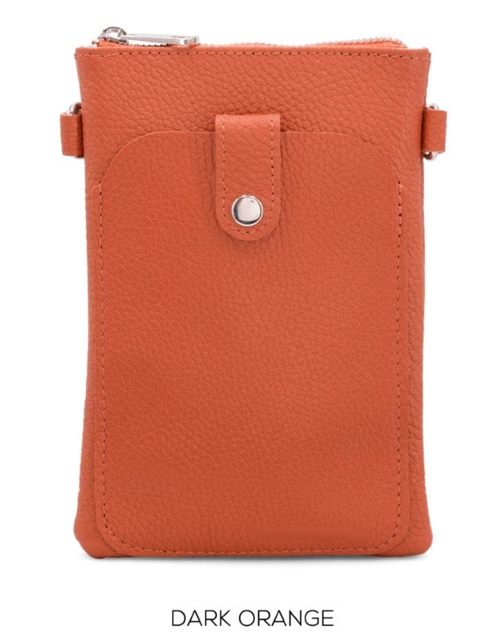 lusciousscarves Dark Orange Small Italian Leather Crossbody Phone Bag , Available in 12 Colours