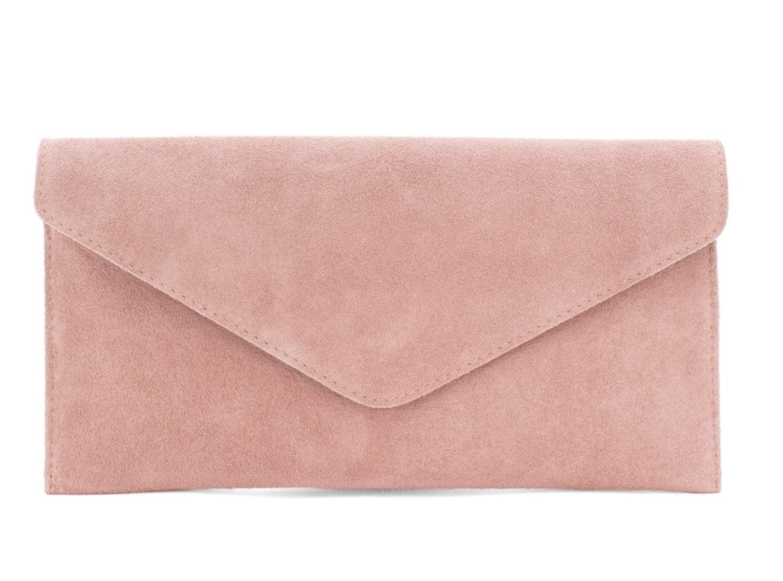 lusciousscarves Dusky Pink Genuine Suede Leather Envelope Clutch Bag , 10 Colours Available