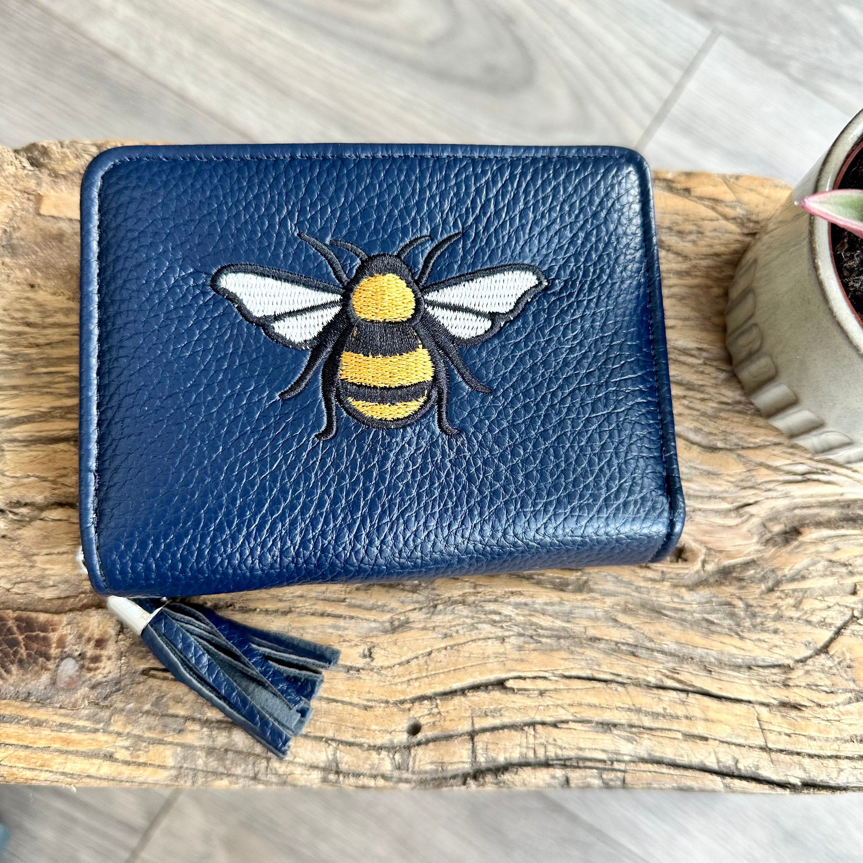 lusciousscarves Embroidered Bee Wallet Zip Purse