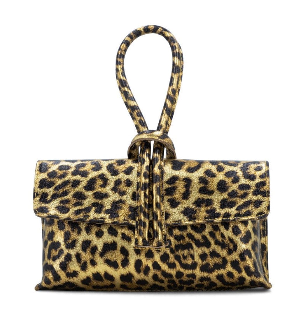 lusciousscarves Gold Animal Print Italian Leather Clutch Bag , Evening Bag with Loop Handle, Available in 30 Colours