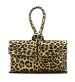 Load image into Gallery viewer, lusciousscarves Gold Animal Print Italian Leather Clutch Bag , Evening Bag with Loop Handle, Available in 30 Colours
