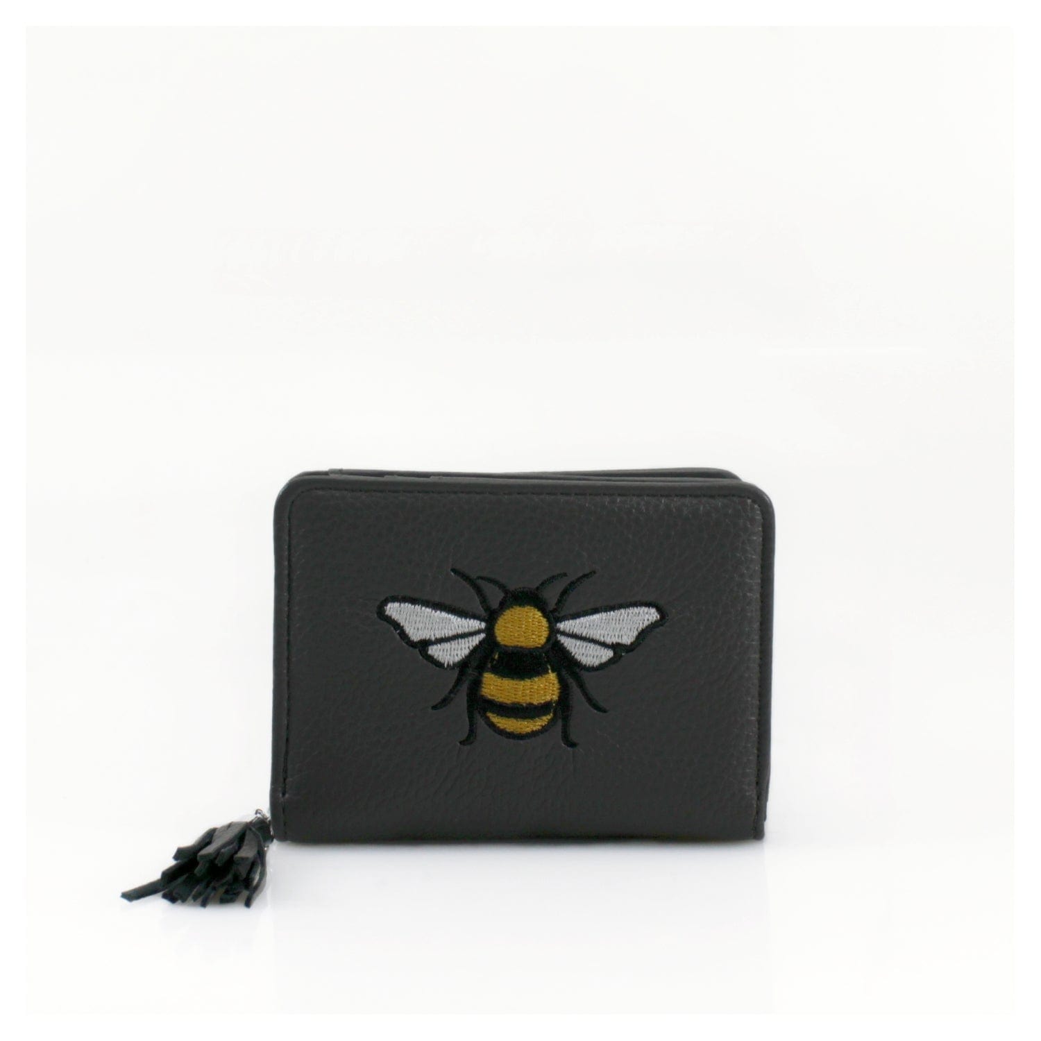 lusciousscarves Grey Embroidered Bee Wallet Zip Purse