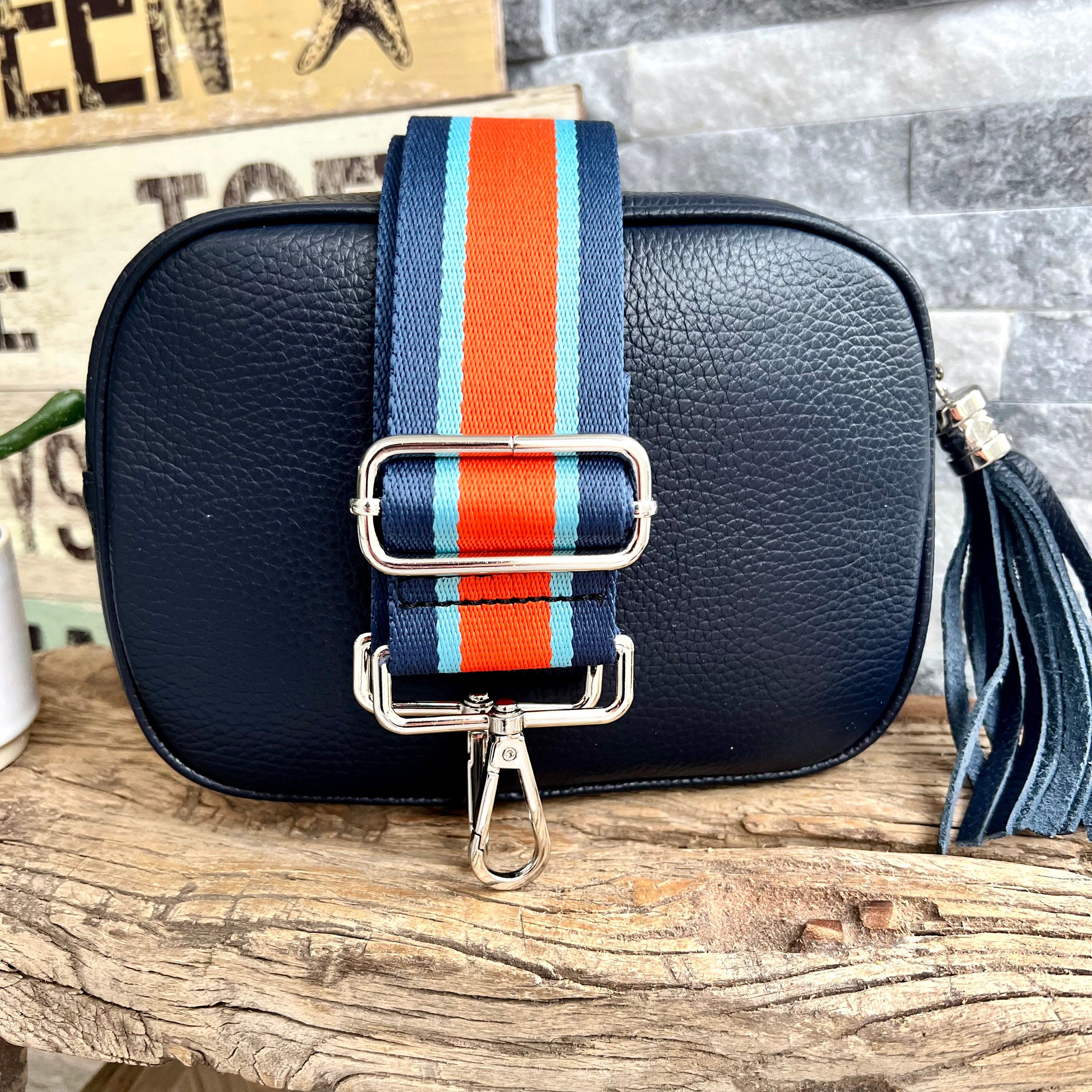 Navy Blue Italian leather camera style crossbody bag with wide strap c –  lusciousscarves