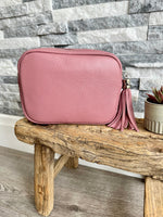 Load image into Gallery viewer, lusciousscarves Handbags Dusky Pink Leather Tassel Crossbody / Camera Bag / Handbag - Summer Colours
