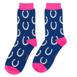 Load image into Gallery viewer, lusciousscarves Horseshoes  Design Bamboo Socks Ladies Miss Sparrow Navy
