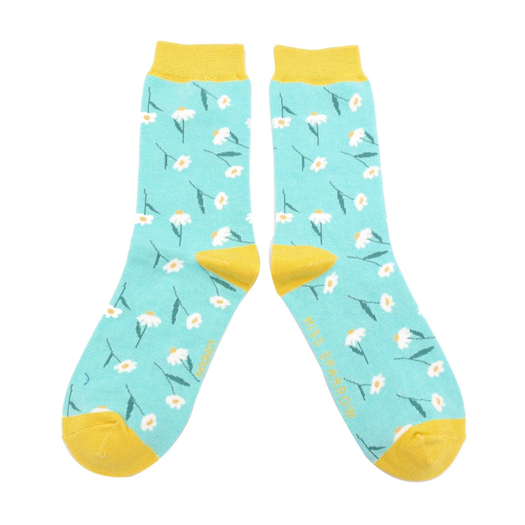 Ladies Aqua Blue Bamboo Socks with a Daisy Design, Miss Sparrow ...