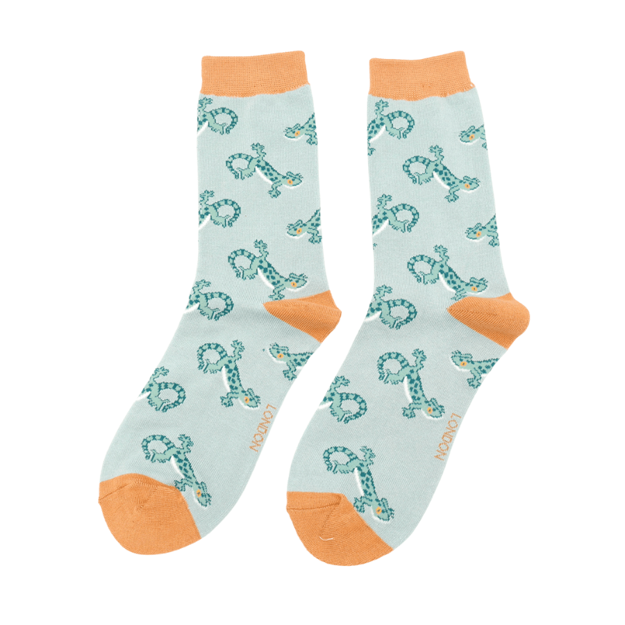 lusciousscarves Ladies Bamboo Miss Sparrow Socks, Lizards Design , Duck Egg