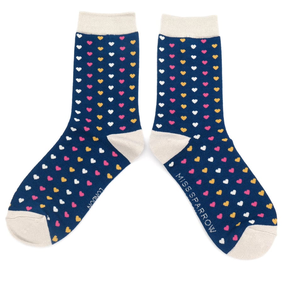 lusciousscarves Ladies Bamboo Socks , Miss Sparrow, Hearts Design. Navy