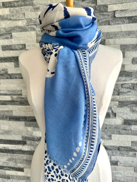 Royal Middle Eastern Print Ladies Scarf in Aqua and Blue