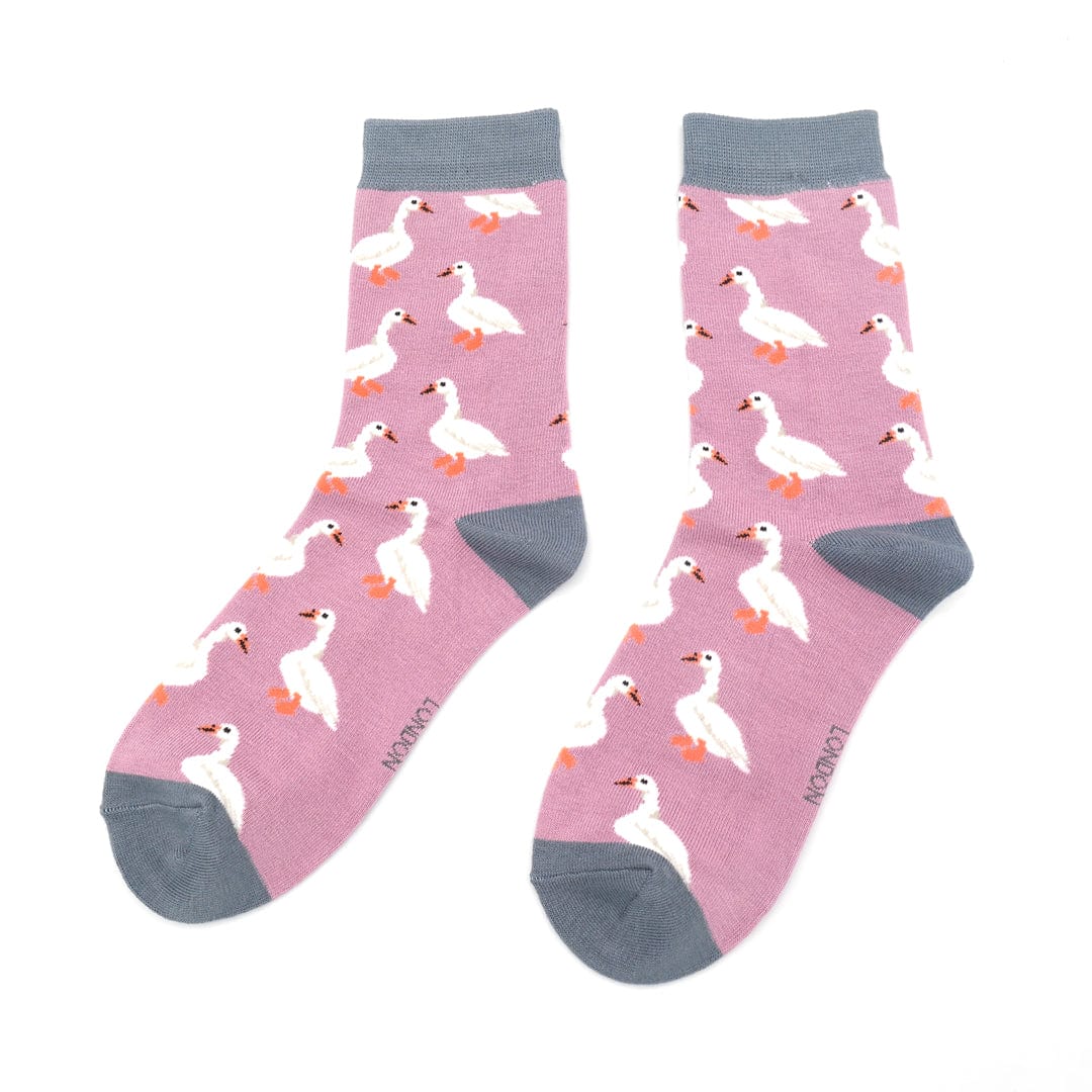 Ladies Miss Sparrow Bamboo Socks, Ducks Design Lilac – luscious scarves