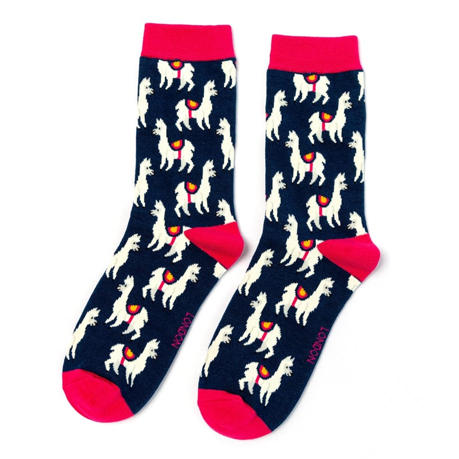 Llamas Bamboo Socks Ladies Miss Sparrow Navy – luscious scarves