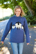Load image into Gallery viewer, lusciousscarves Medium Pachamama Womens Big Sheep Sweater Jumper, Blue, Hand Knitted, Fair Trade
