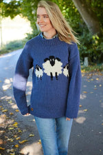 Load image into Gallery viewer, lusciousscarves Medium Pachamama Womens Big Sheep Sweater Jumper, Blue, Hand Knitted, Fair Trade
