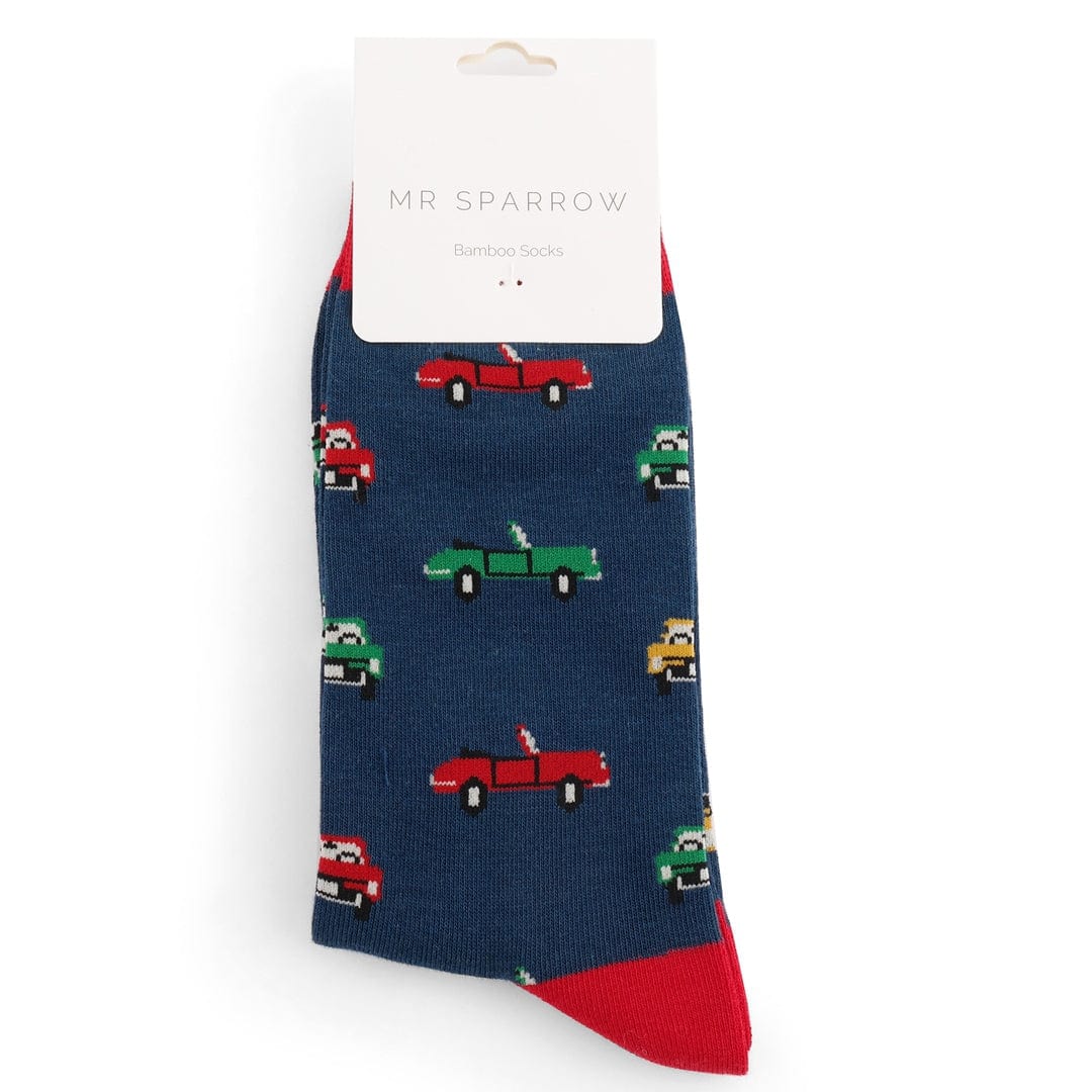 lusciousscarves Men's Bamboo Socks , Mr Sparrow Classic Cars , Navy