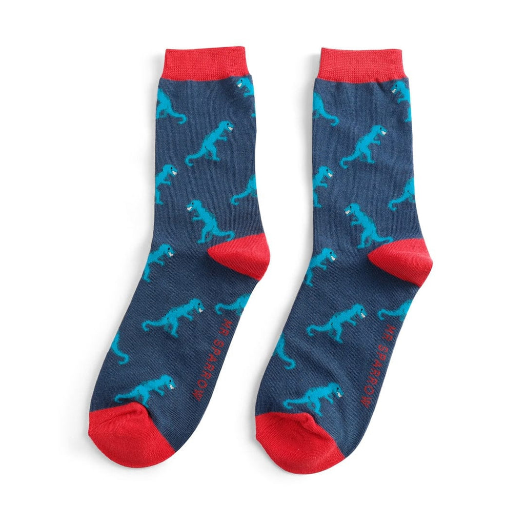 lusciousscarves Men's Bamboo Socks , Mr Sparrow Dinosaur's , Navy