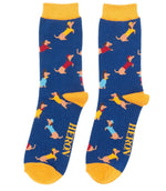 Load image into Gallery viewer, lusciousscarves Men&#39;s Dachshund Bamboo Socks, Mr Heron, Navy
