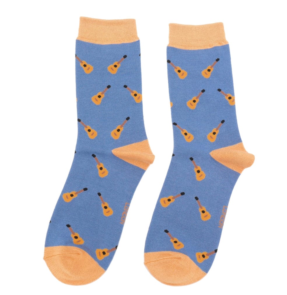 lusciousscarves Miss Sparrow Acoustic Guitars Design Bamboo Socks, Blue