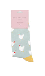 Load image into Gallery viewer, lusciousscarves Miss Sparrow Chickens , Hen&#39;s Bamboo Socks - Duck Egg
